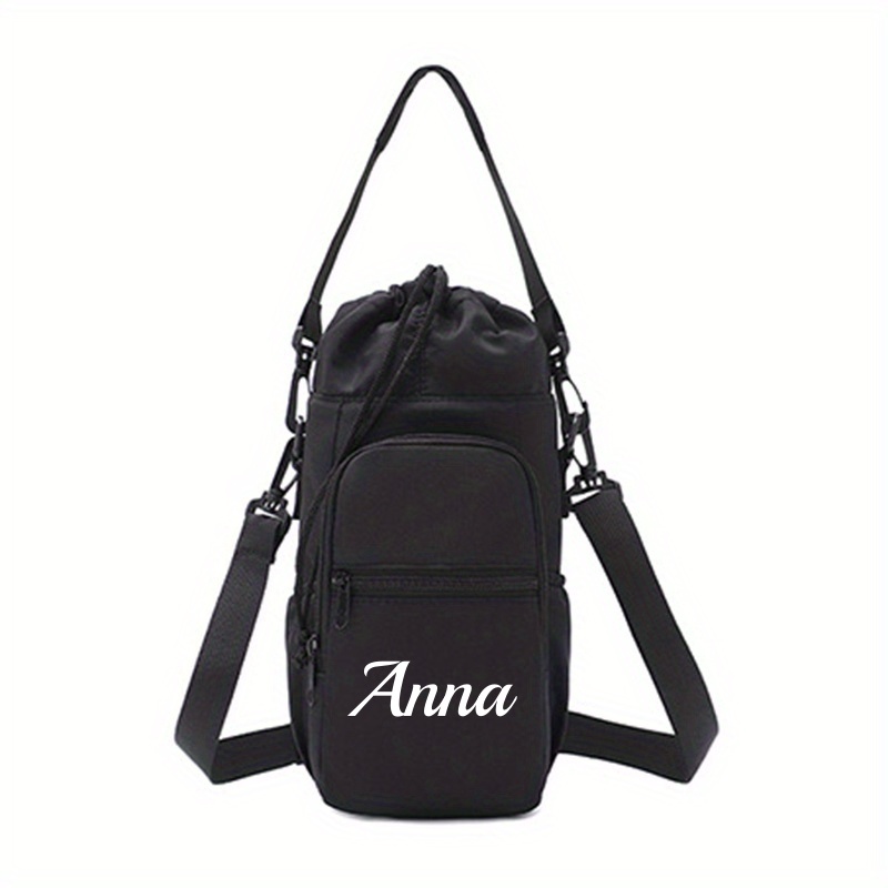 TEMU Personalized Custom Name/message - Multi-pocket Water Bottle Shoulder Bag, Phone Pouch For Outdoor Travel, Crossbody Cup Protector, Portable