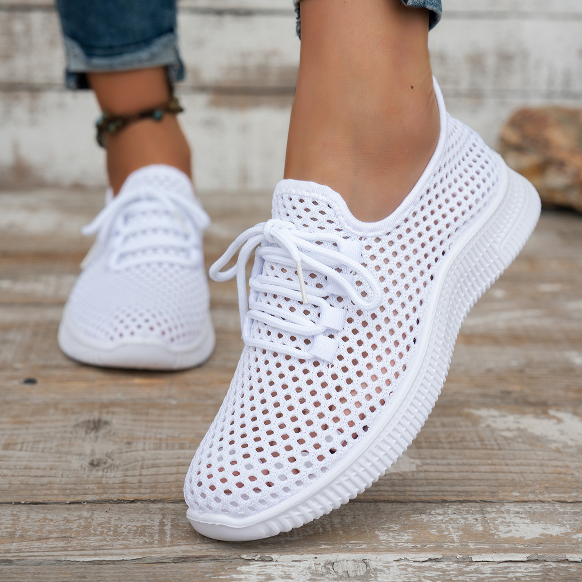 Image of Women Fashion Sneakers Mesh Breathable Shoes Woman Casual Shoes Ladies Sport Shoes Female Running Sneakers Lace Up Shoes