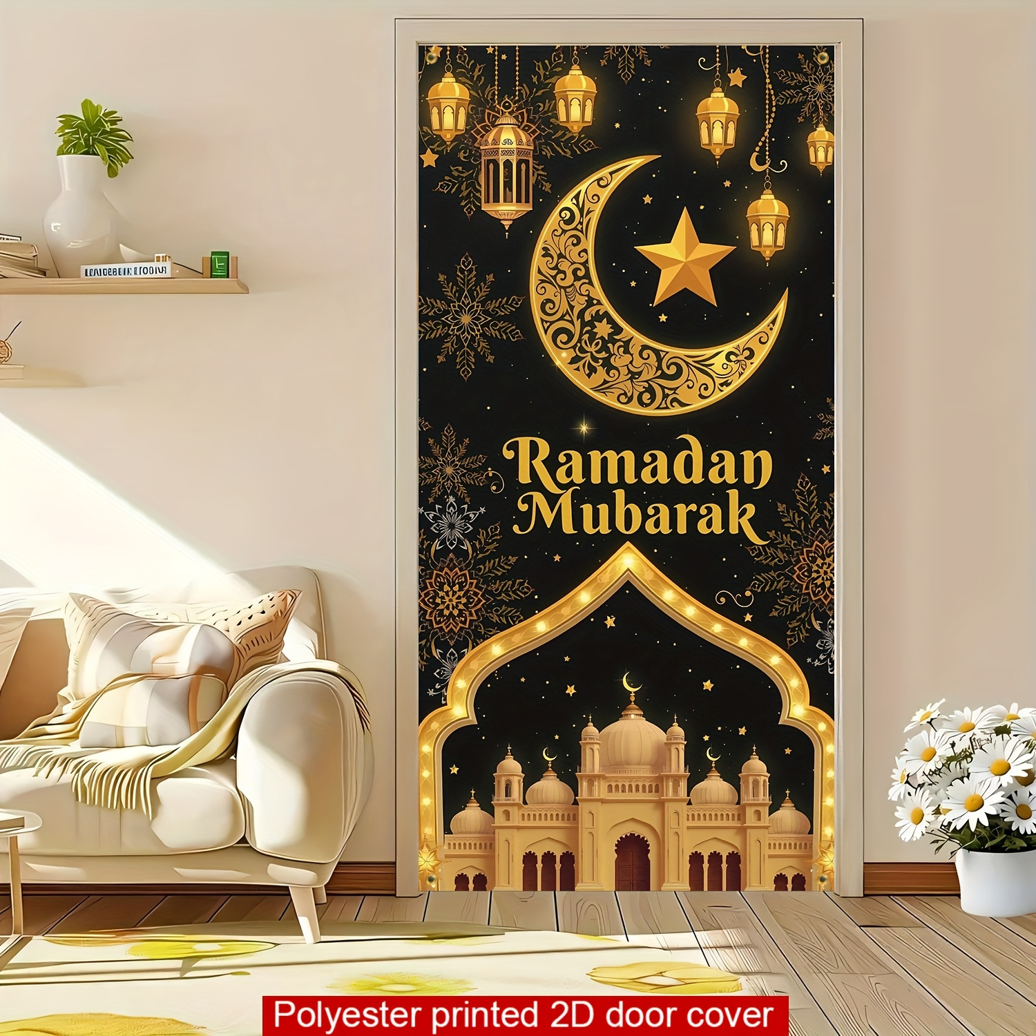 TEMU 2d Flat, 2d Flat - 2d Door Banner 2d Flat, 2d Flat - 2d Door Banner, 35.4inch Piece Festive Ramadan Mubarak 2d Door Banner- Elegant Celebration