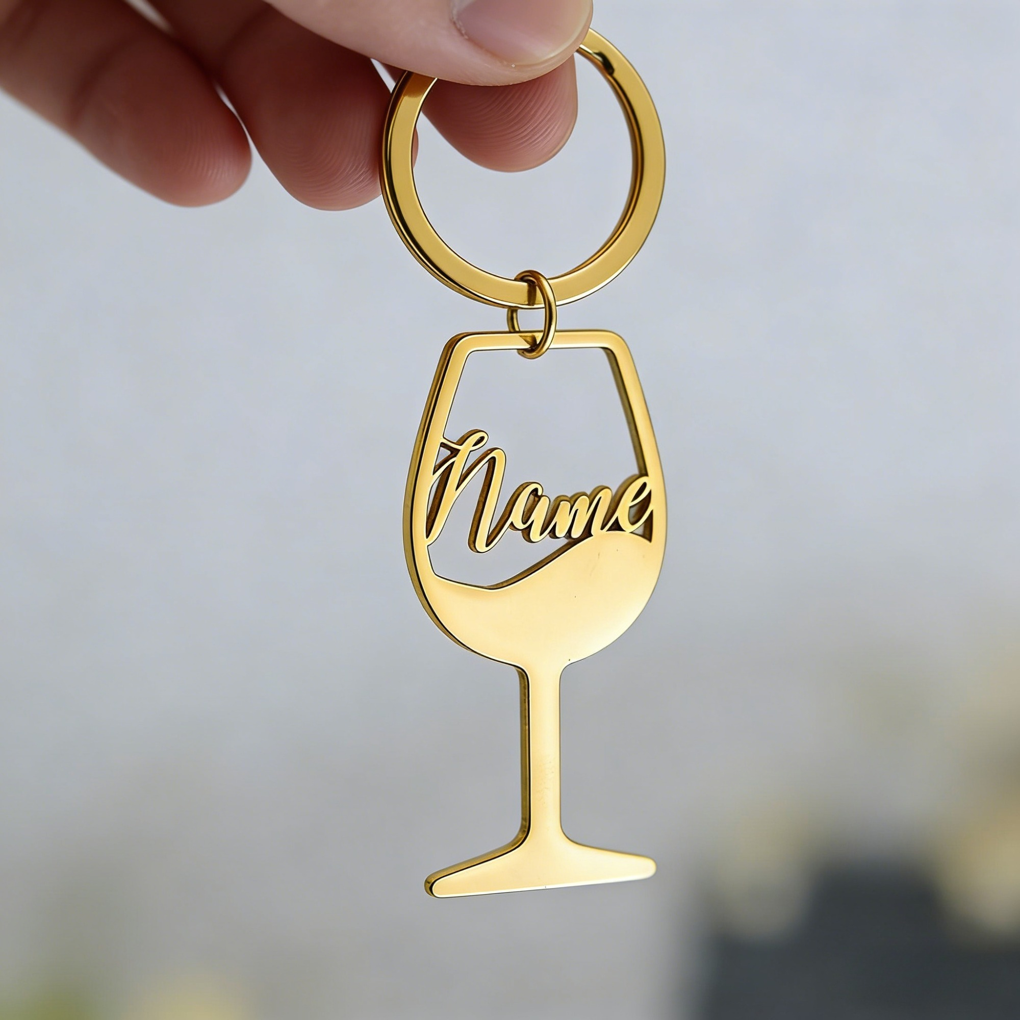 Image of Personalized Keychain With Custom Wine - Stainless Steel Keyring For Enthusiasts Of Wine