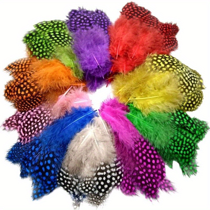 TEMU A Set Of 220 Natural Dyed Guinea Feathers, Perfect For Unique Handmade Additions, Party Decorations, And Hair Embellishments