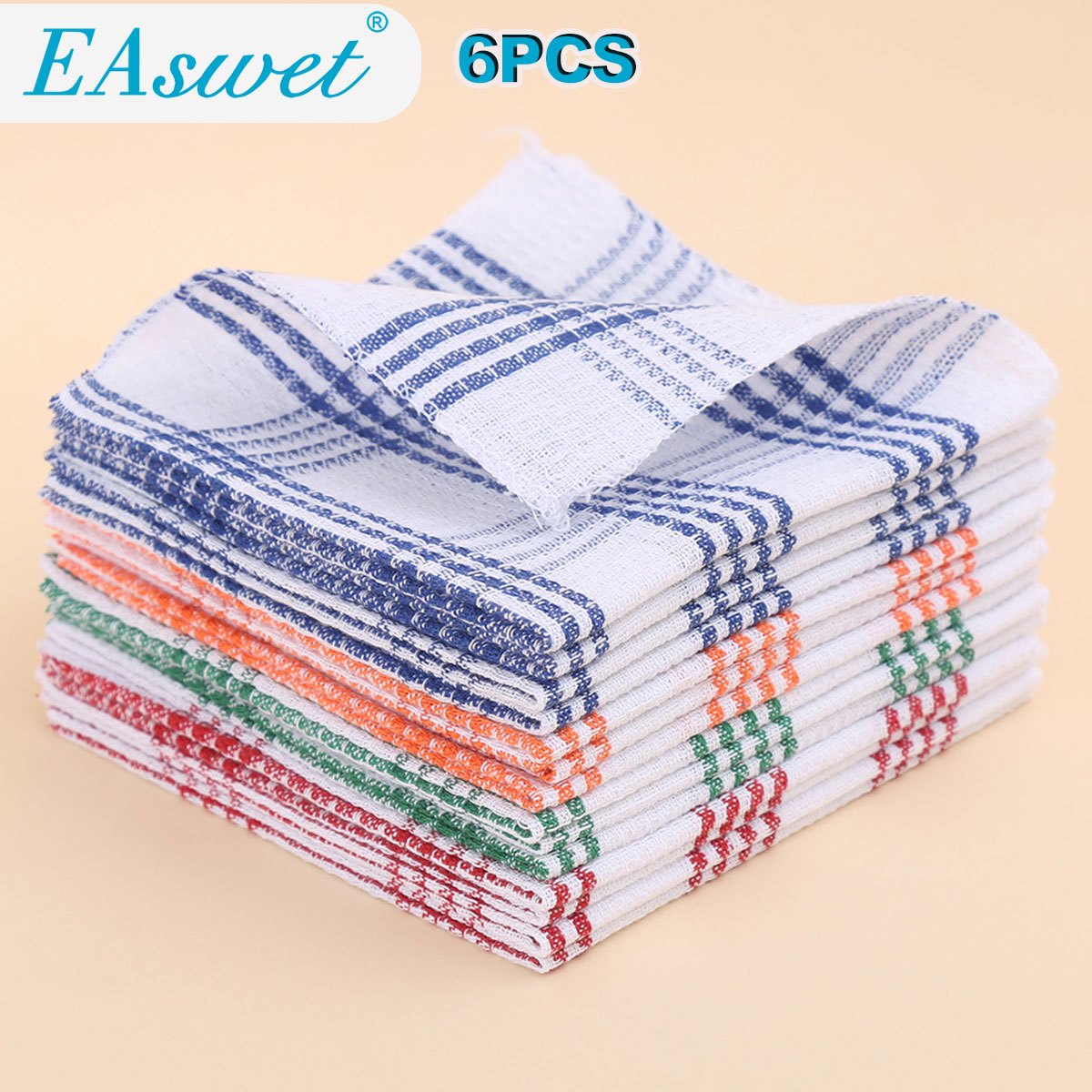 E-shop 3/6/12er Set Klassische Karomuster Stoff, Dünne Waffel-Handtücher, Robuste Tischreinigungstücher, Servietten (Zufällige Farben), Saugfähige
