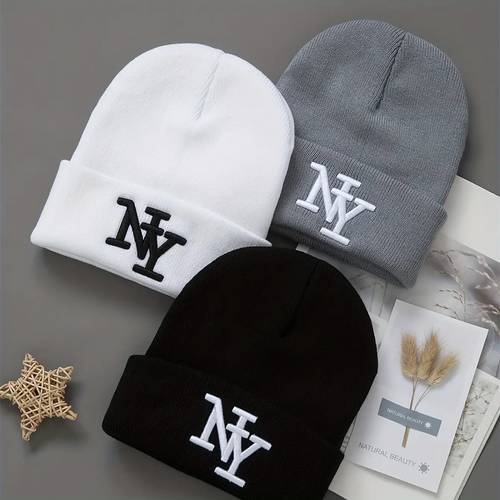 3 pack unisex winter brimless beanies for couples solid color knitted warm outdoor hats fashionable and insulated with embroidered logo hand washable black
