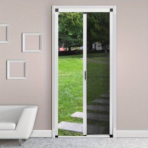no drilling retractable screen door with heavy duty aluminum frame mesh size folding sliding door for single space saving design bug proof low profile safety ventilation sturdy construction outdoor living pet owners