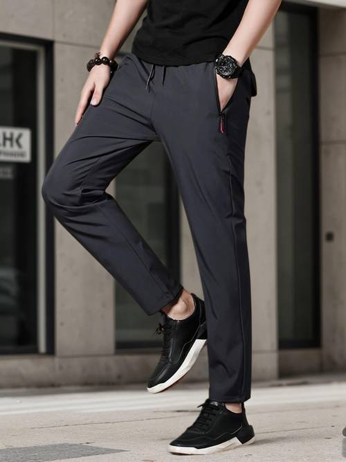 mens quick drying pants summer straight thin casual sports nine minute zipper pants plus size