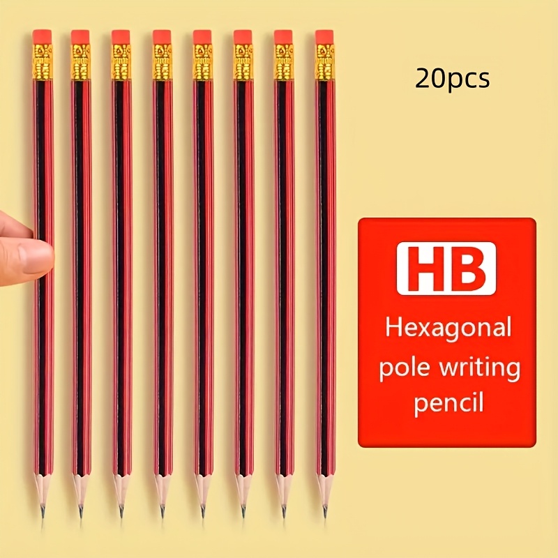 Image of 20pcs Premium Hb Pencils With Erasers, 0.5mm Lead Wooden Pencils For Writing, Drawing, Sketching, Art Supplies For Students, School, Office, Artists, Adults Includes Sharpener