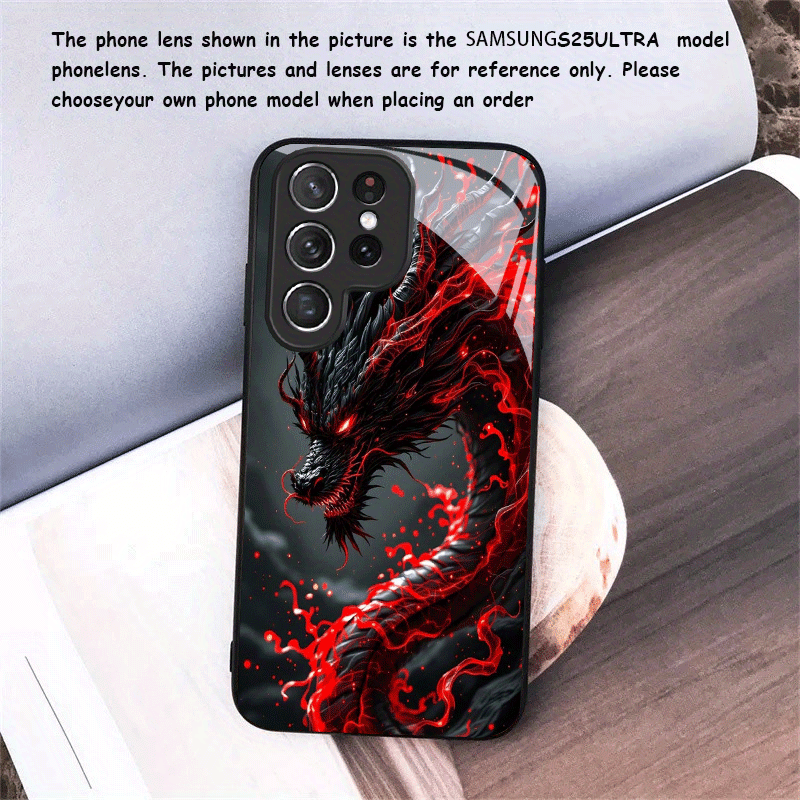 TEMU Phone Case - Creative Black Dragon Tempered Glass New Phone Case For Galaxy S25/s24/s23/s22/s21/s20/note