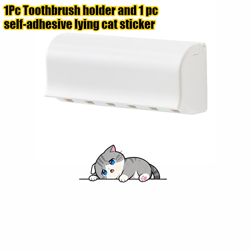 TEMU 2pcs avec Couvercle, Porte-Brosse à Dents 6 Fentes et Autocollant Chat , Support de Rangement Mural Auto-Adhésif pour Brosses à Dents,