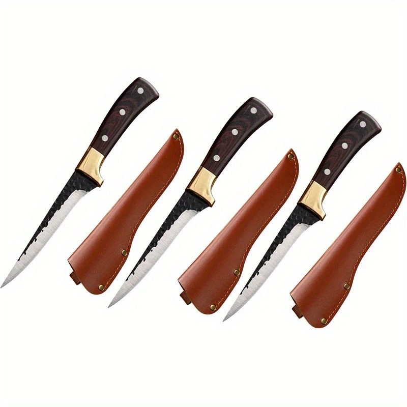 TEMU 3pcs Professional Kitchen Knife Set Hand Sharp Butcher Boneless Knife Chef Cutting Knife With Leather