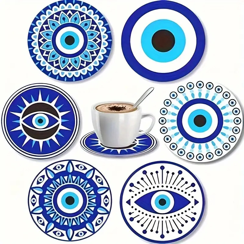 E-shop Geeignet für alle , 6-teiliges Set mit blauen Mandala- Tierkunst-Untersetzern – Exquisites Holzmuster-Design, für Küche, Wohnzimmer oder