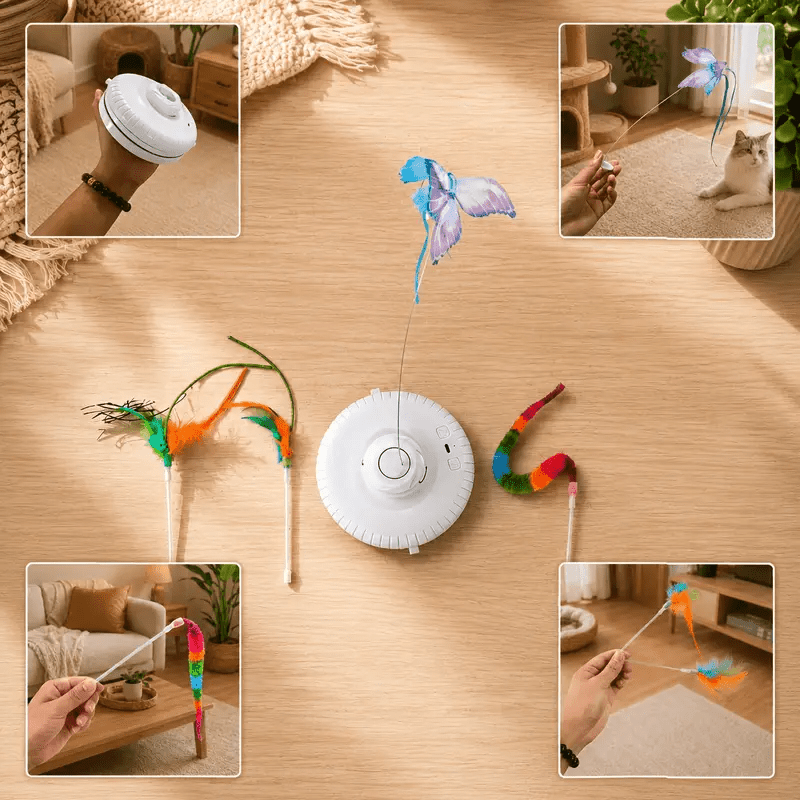 TEMU Giocattolo stuzzicagatto intelligente completamente automatico, articoli per , giocattolo per animali domestici con piume artificiali, motore