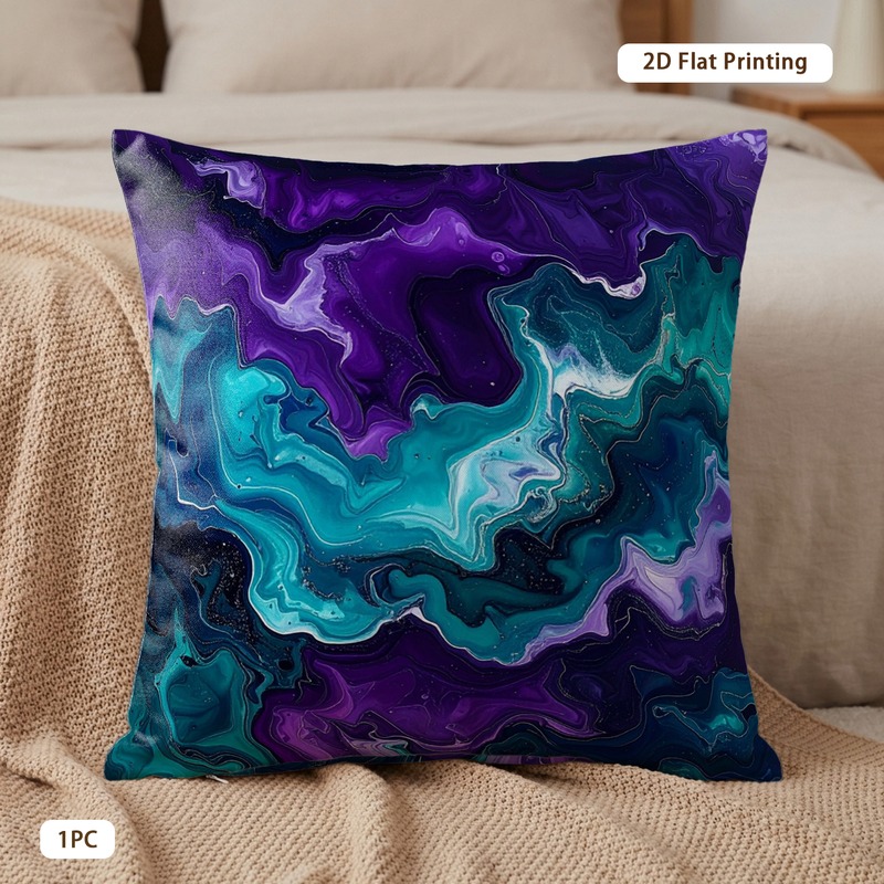 TEMU 1pc Printed Deep Purple Teal Glittering Hues Mysterious Pattern 18 X 18 Inch(45 X 45cm) Pillowcase Polyester Double-sided Washable Durable Fade