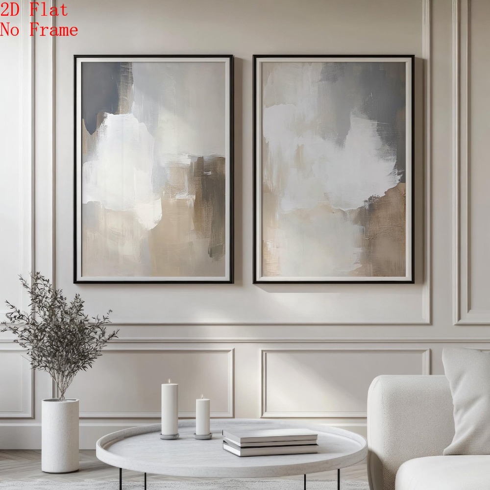 TEMU 2d Flat, 2pcs Modern Minimalist Abstract Acrylic Paintings - Frameless Canvas Posters, Abstract Suitable For & Office Decor, Neutral Modern
