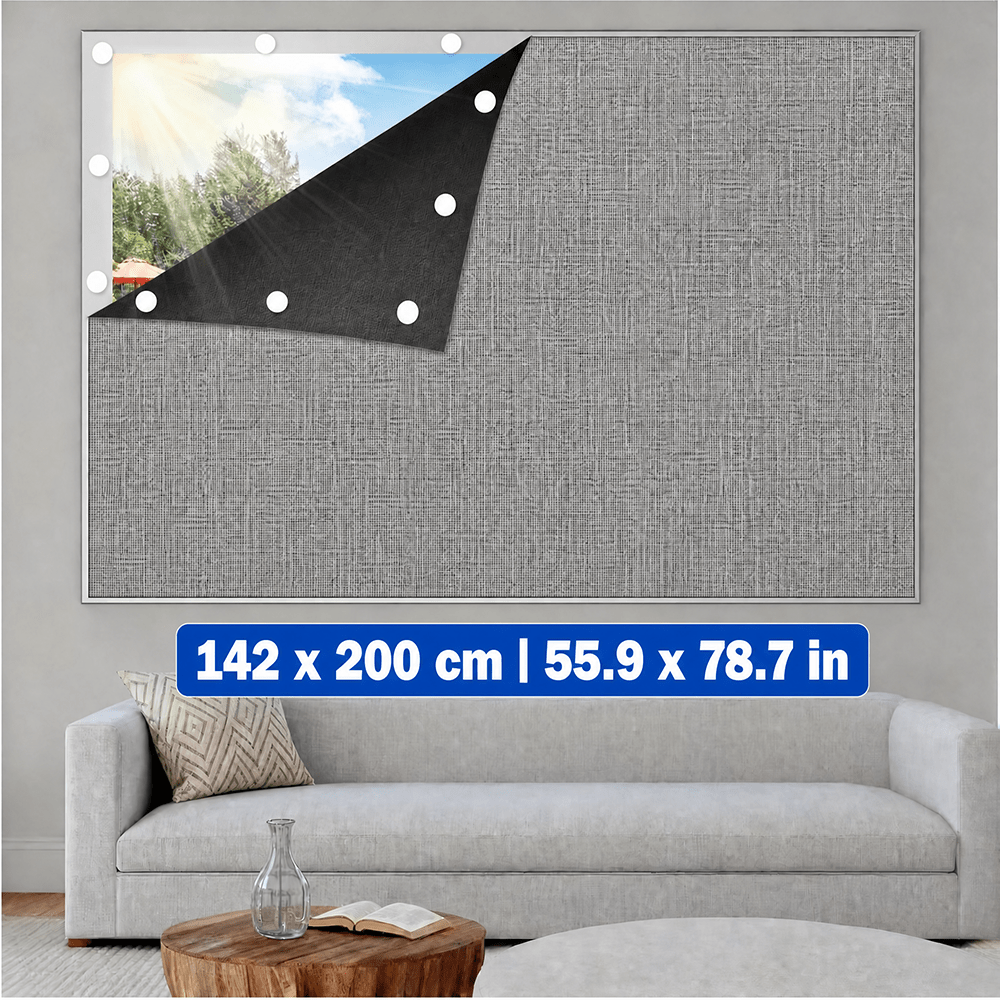 TEMU 1pc Gray Linen Texture Portable 100% Blackout Curtain, Suitable For Windows, Easy To Adjust, Home Office Or Travel, Self-adhesive Closure, Easy
