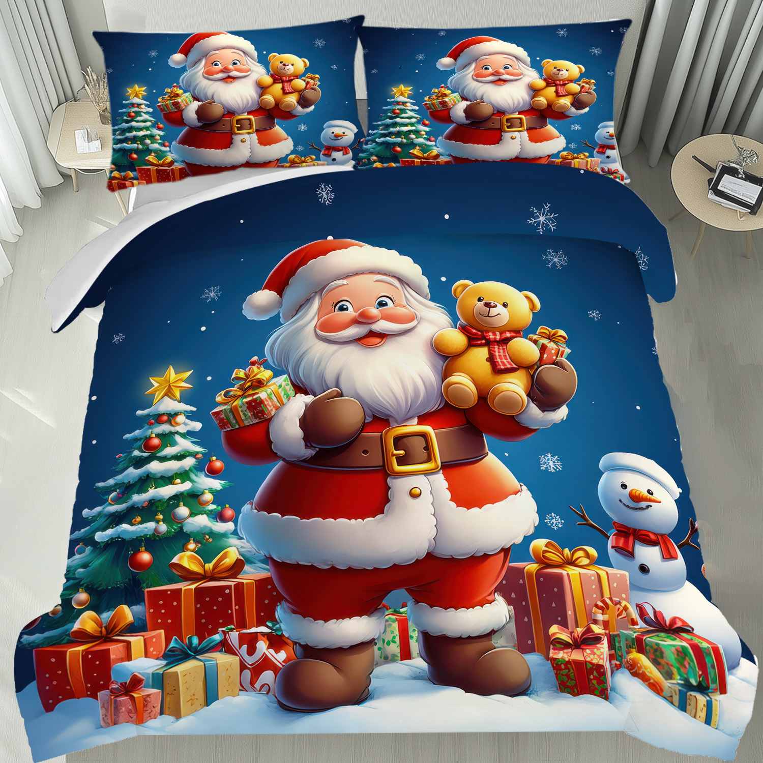 TEMU Mokalala 2/ 3pcs Winter Santa Claus Blue Duvet Cover Set, 1 Quilt Cover   2 Pillowcases, Stylish Bedroom Decoration, Soft And Machine Washable