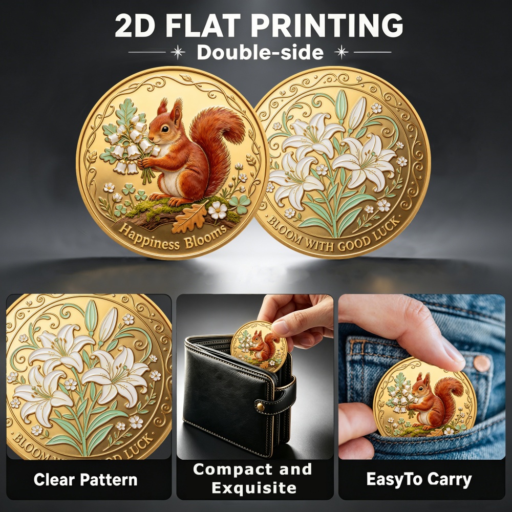 TEMU Replica Coin 1pc Spring Squirrel Double-sided Coin - Collectible Amulet Suitable For For Luck Talisman, Transparent Protective Case With