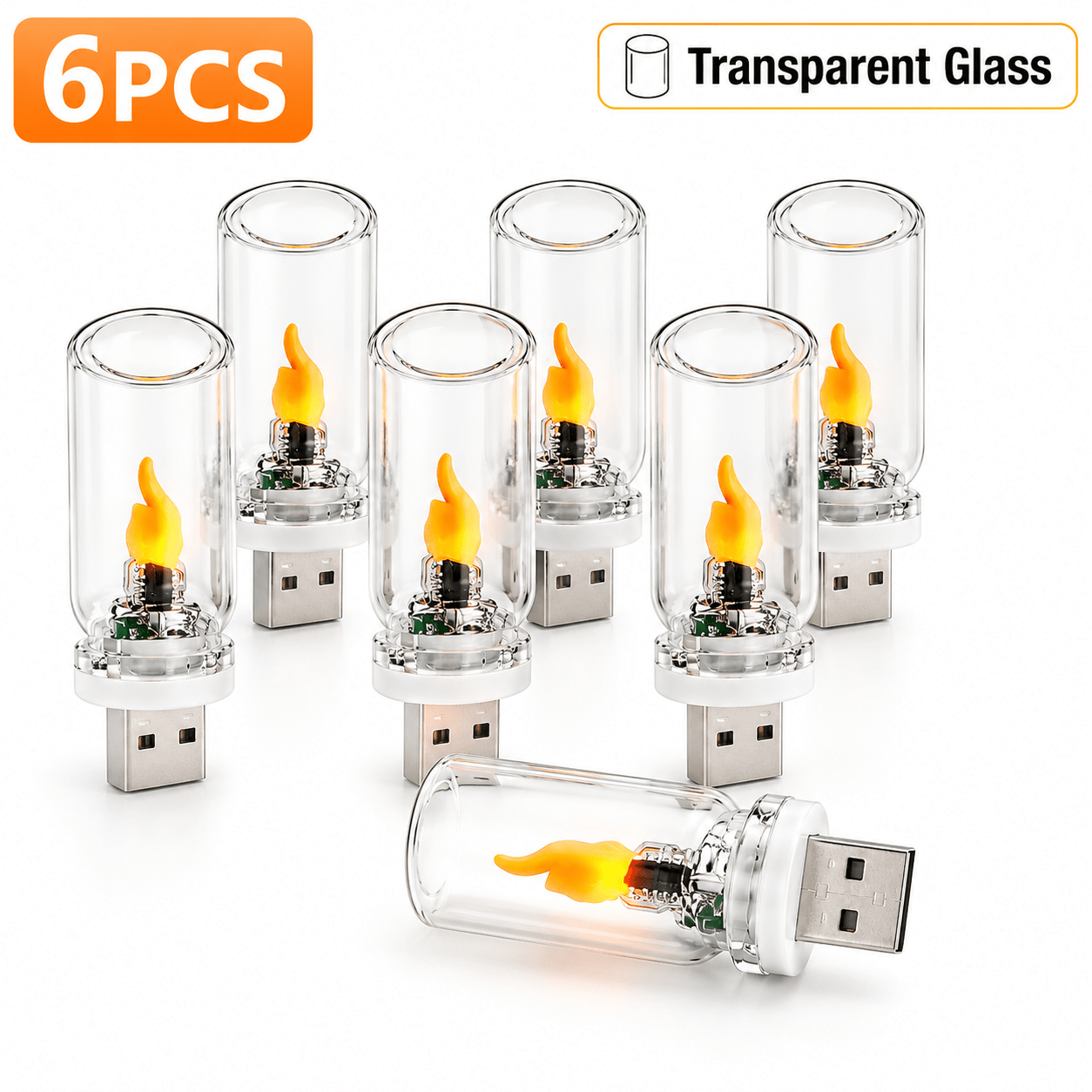TEMU 6pcs Usb Plug-in Led Flameless Candle Lights, Flickering Flame Ambient Night Lights, Decorative Led Night Lamps For Bedroom, Bedside, Patio,