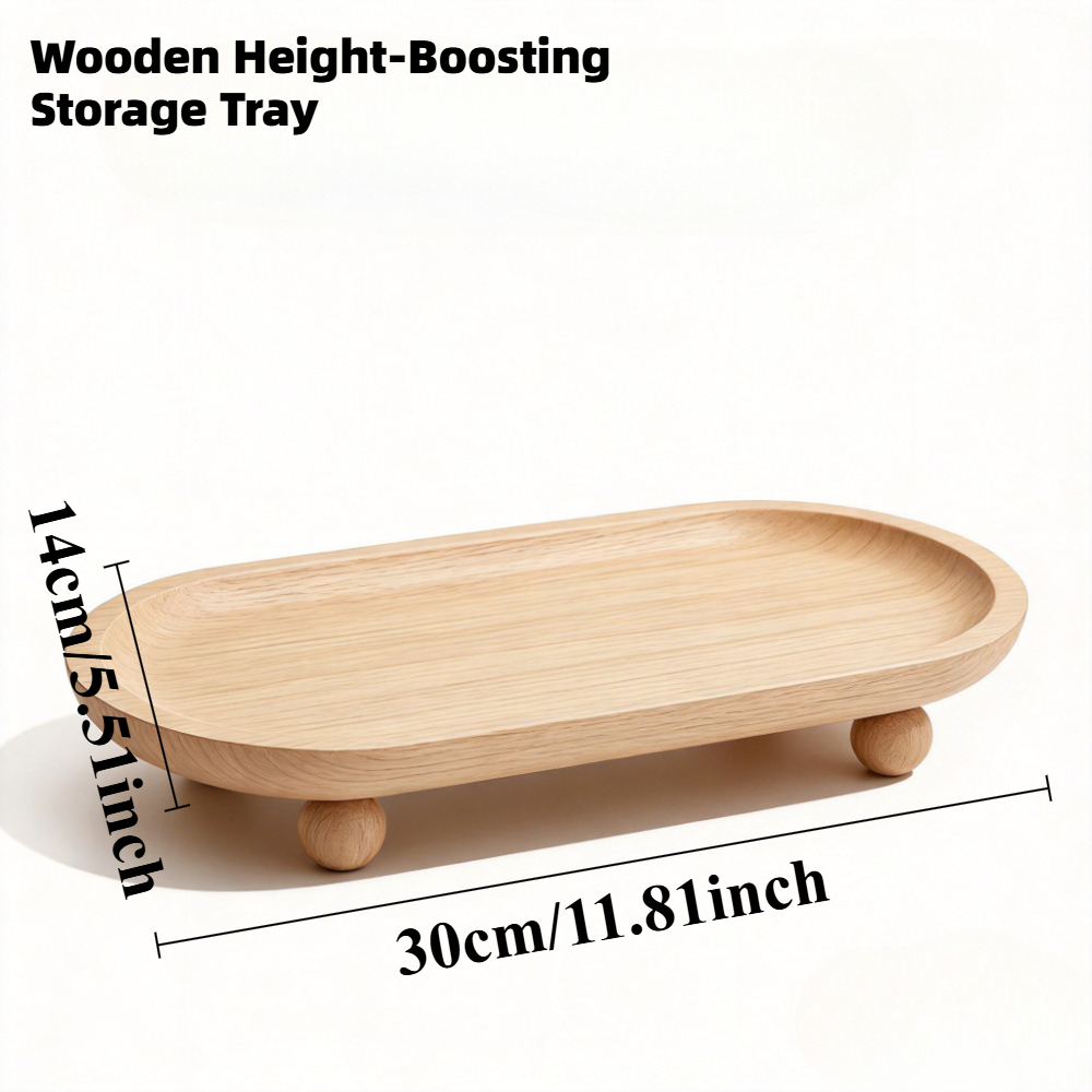 TEMU 1 Wooden Floating Tray With Round Feet - Oval Solid Pine Wood Desktop Organizer Tray, Suitable For Jewelry, Perfume, Keys, Ornaments -