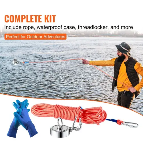 magnet fishing kit 1200lbs 2 95inch diameter double sided fishing magnets strong neodymium magnet with heavy duty 65ft rope grappling hook waterproof case gloves threadlocker eye bolt