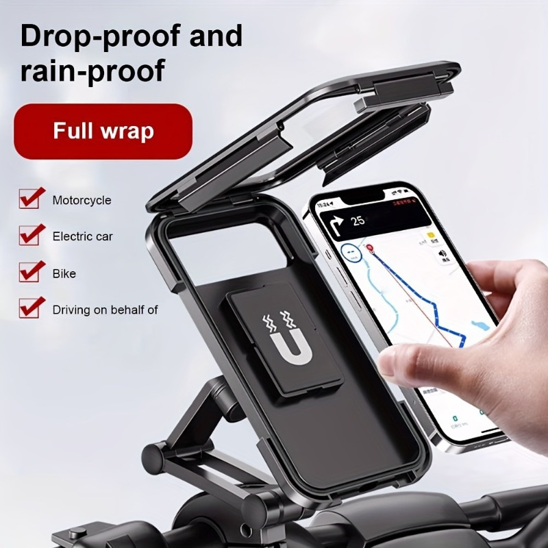 

1pc Universal Waterproof Motorcycle Phone Holder, Adjustable Abs Bike Cellphone Mount, Gps Compatible For Electric Bike, Car, And Motorbike - Rainproof Design