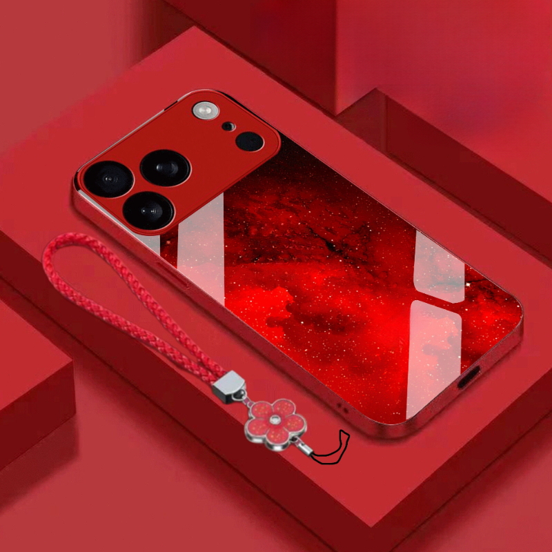 TEMU Phone Case: 2d Flat Lens Random, High-end And Elegant Starry Sky Pattern Glass Phone Case With Lanyard, Suitable For Iphone 17, 17 Air, 16, 15,