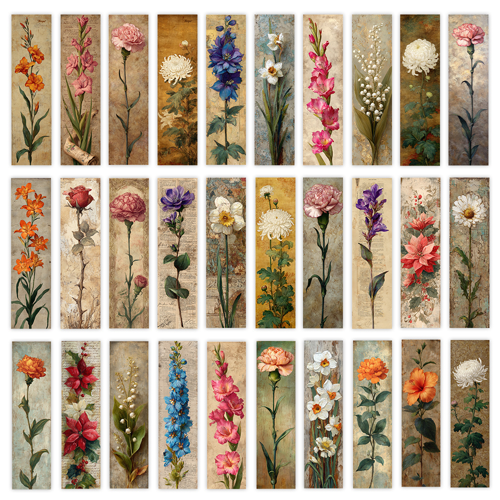 E-shop 32-teiliges Set Vintage-Blumen-Lesezeichen im botanischen Aquarell-Stil, DIY für lesebegeisterte Schüler, geeignet als Geschenk für