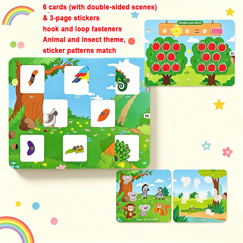 TEMU 'activités réutilisable sur le thème des animaux | 'activités interactif, avec cartes et pages d'autocollants à coller, un livre calme pour