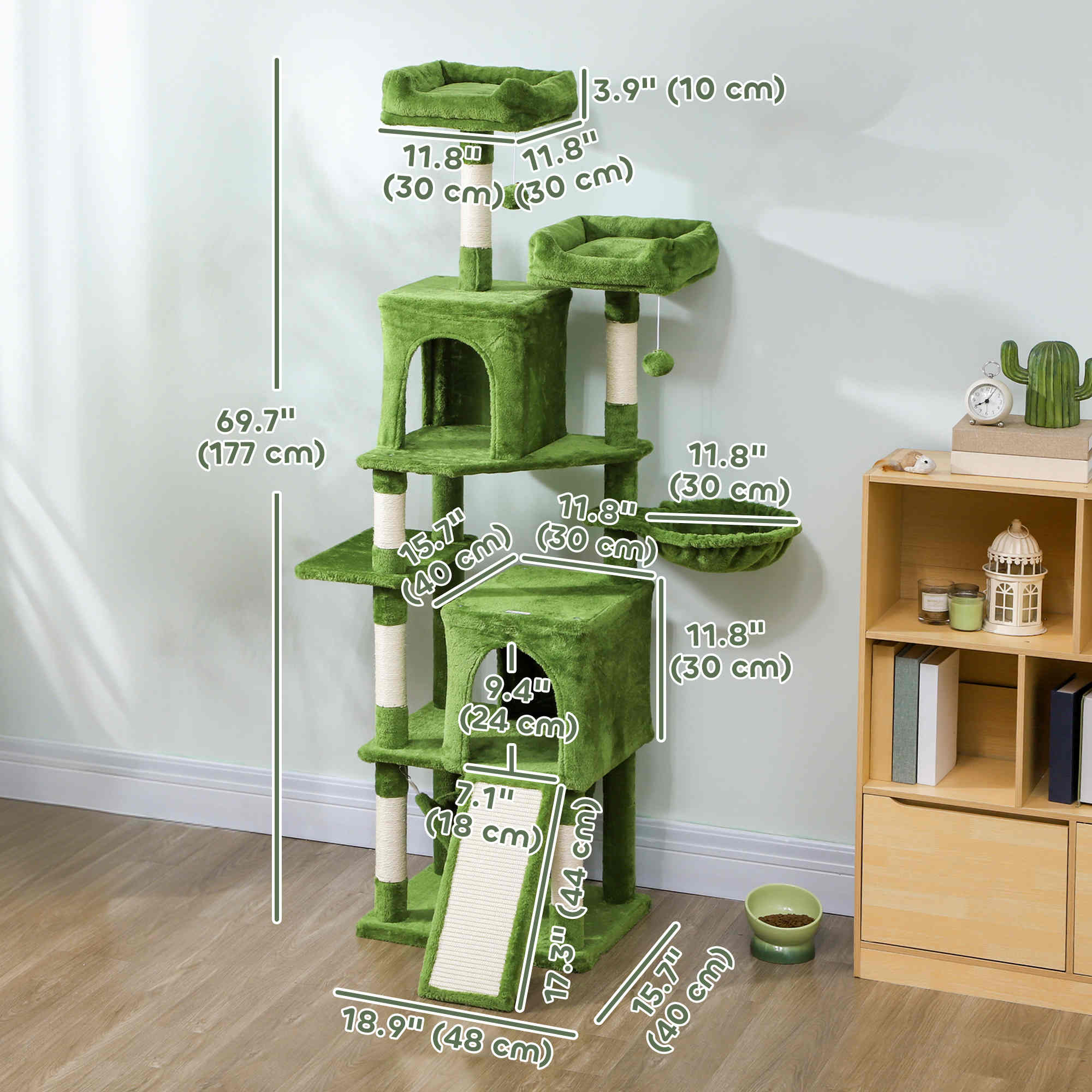   70 cat tree multi level cat tower with 2 condos green