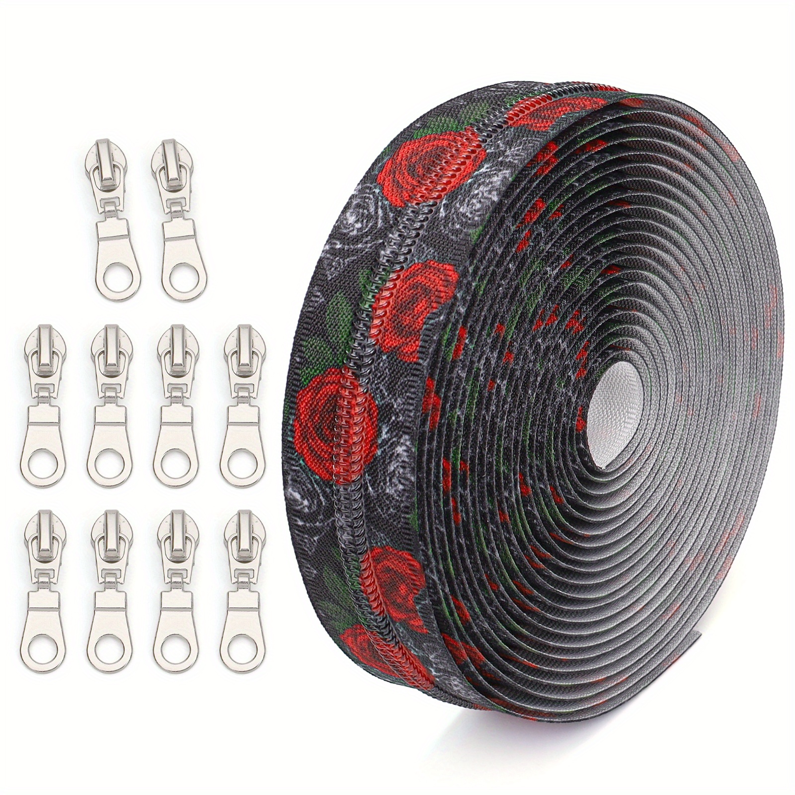 Image of 1 Set, 5 # Nylon Printed Zipper, 177.16inch/ 450cm Zipper, Equipped With 10 Lockable Zipper Heads, Suitable For Sewing And Replacing Zippers In Clothing, Bags, And Home Textiles