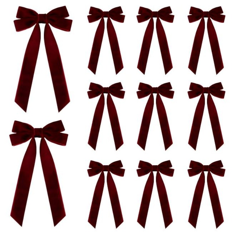 TEMU 11pcs Premium Velvet Texture Exquisite Double-layer /burgundy/pink/ Christmas Bows - Shiny Velvet Decorative Bows, Suitable For Holiday Decor,