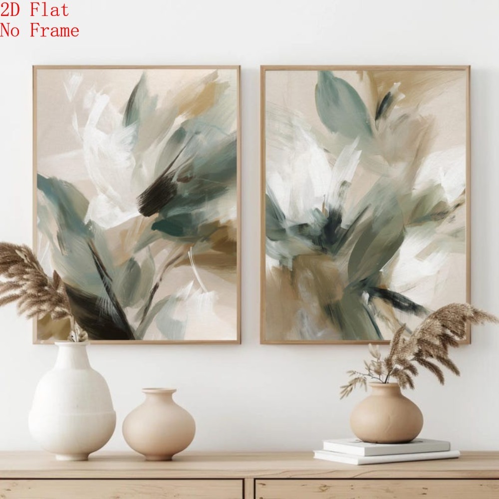 TEMU 2d Flat, 2d Flat, Set Of 2 Unframed Abstract Sage Posters | Modern Neutral Botanical Wall Art For Home Decoration