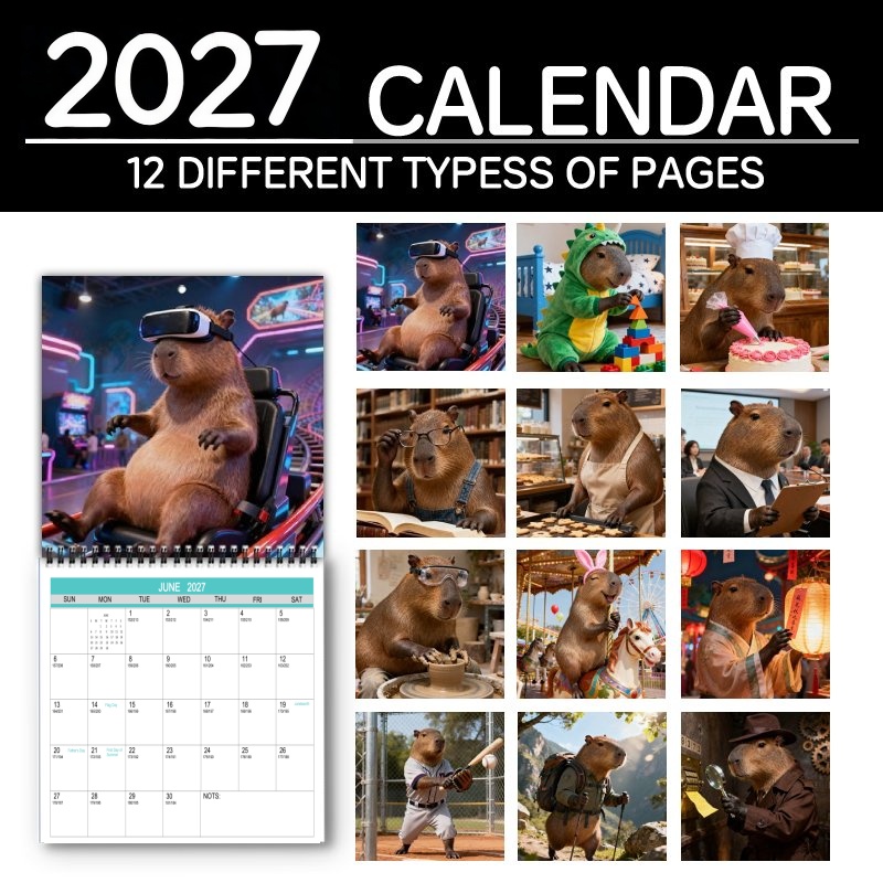 TEMU Agenda Calendrier Mural 2027 - Idéal ou , Cadeau de Noël et du Nouvel An Parfait, Adorable Design de Capybara avec Esthétique Ludique
