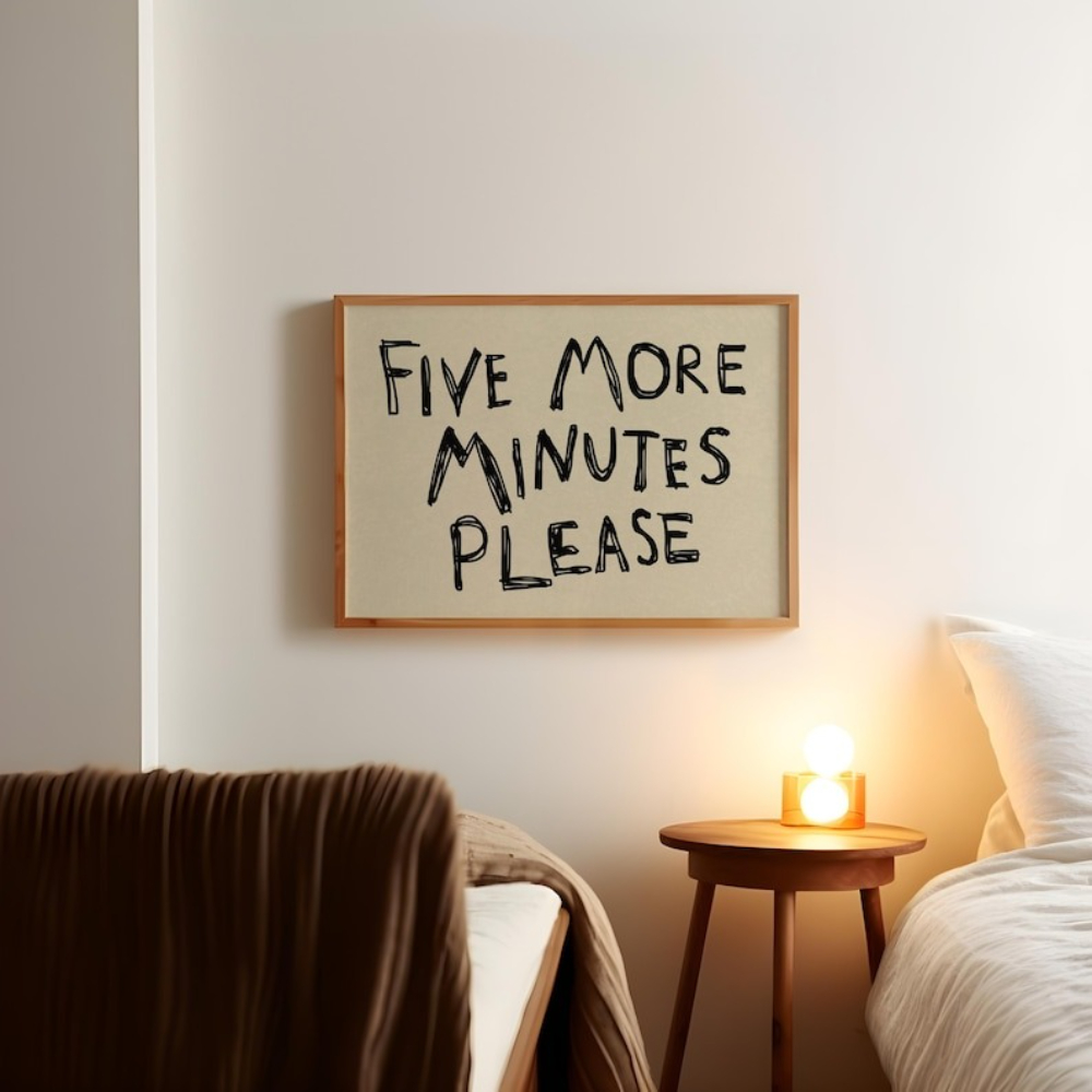 TEMU 2D Flat, 2D Flat, 2D/Flat, ., Ungerahmt, "Five More Minutes Please" Zitat Leinwandkunst, Gemütliche Schlafzimmer Wanddeko, Fauler Morgen Druck,