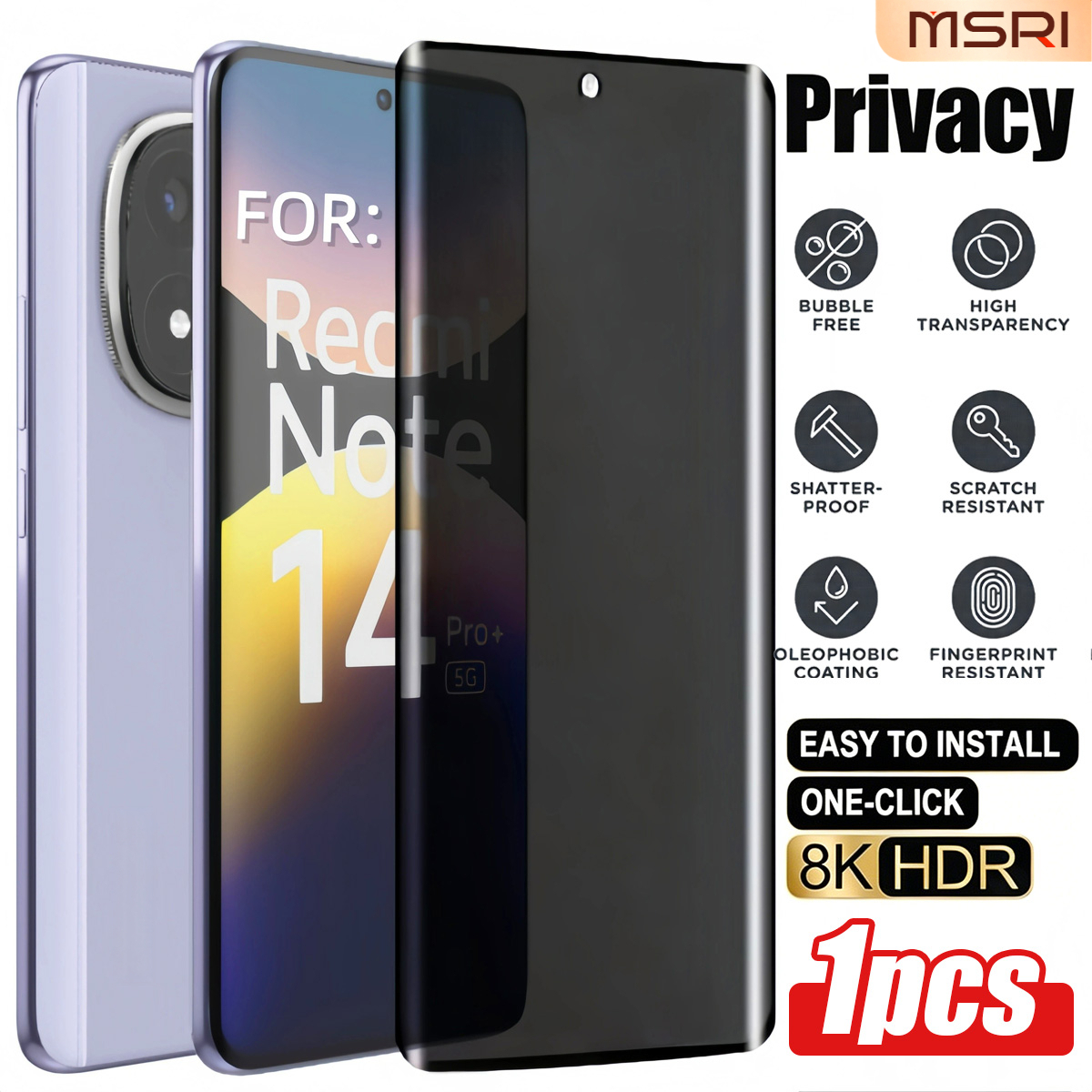TEMU 1pc Ceramic Frosted Privacy Screen Protector, Anti-peep Suitable For Xiaomi Redmi Note 14 Pro 4g/note 14 Pro 5g/note 14 Pro+ 5g,