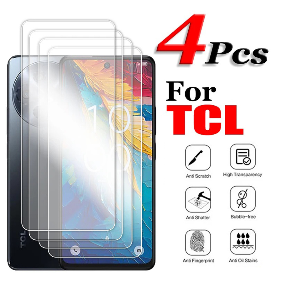 

Lot de 4 Protecteurs d'Écran en Verre Trempé 9H Anti-Rayures, HD Transparent, pour Téléphone à Écran Plat Uniquement, pour TCL 50 XE XL 40 20L 30+ 505 40R 405 306 305 501 30 40 SE XE 20Y