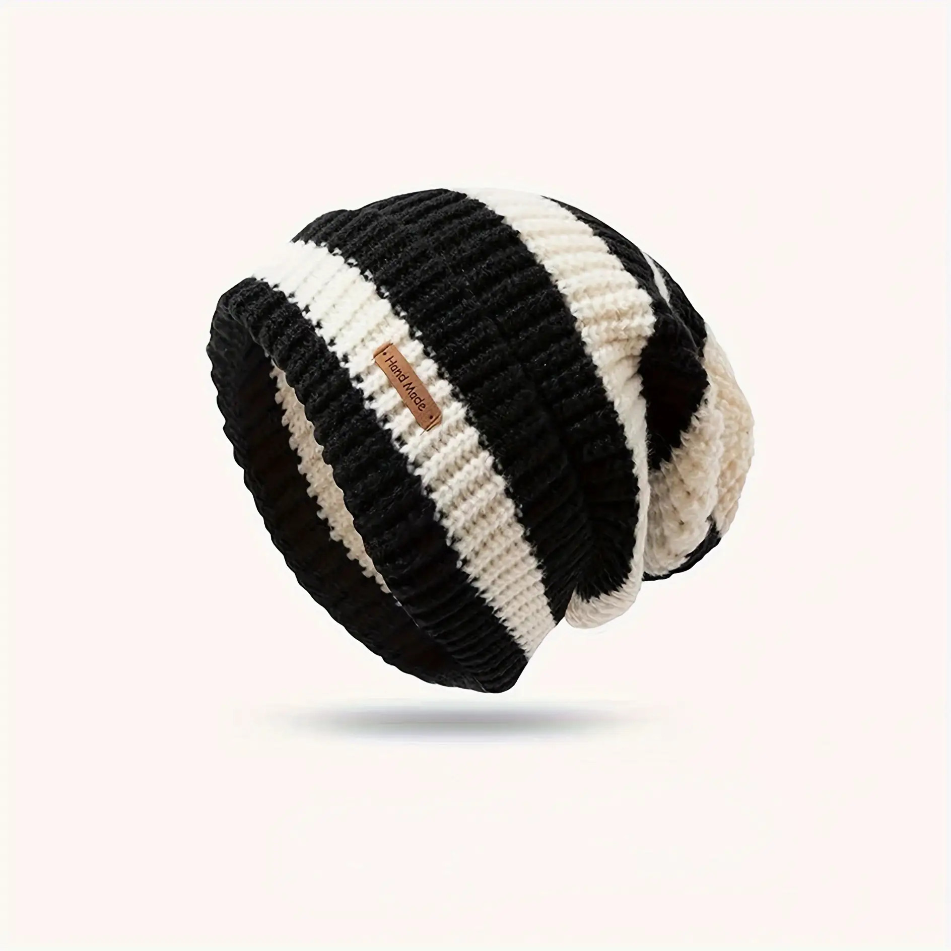 TEMU 56 X 59cm Women's Outdoor Hat - Blue And White Striped Winter Warm Hat, Suitable For Halloween, Casual Wear, Loose Fit, Ideal For Festive And