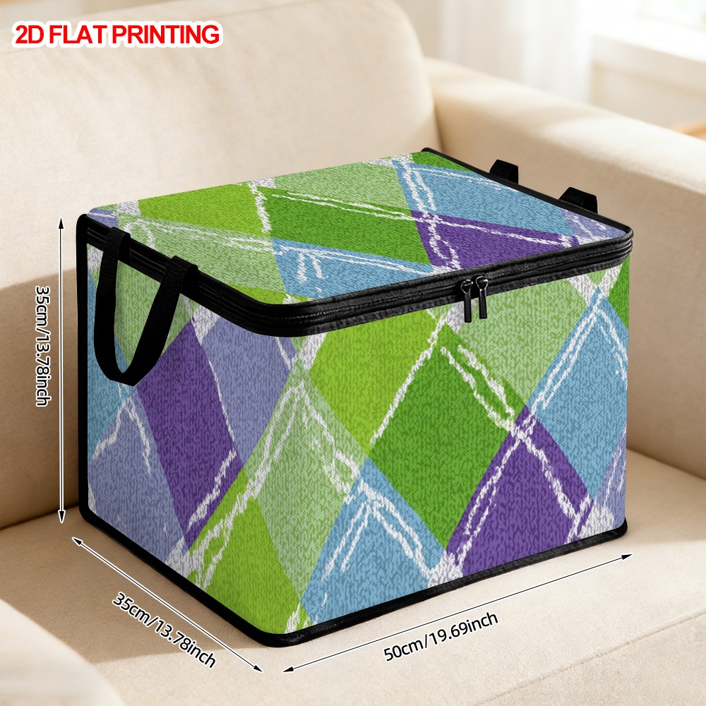 TEMU 1pc Colorful Shapes - Collapsible Storage Bin With Soft Fabric Lidded Storage Bins Zippered Lid, Foldable Square Organizer For Laundry, Office,