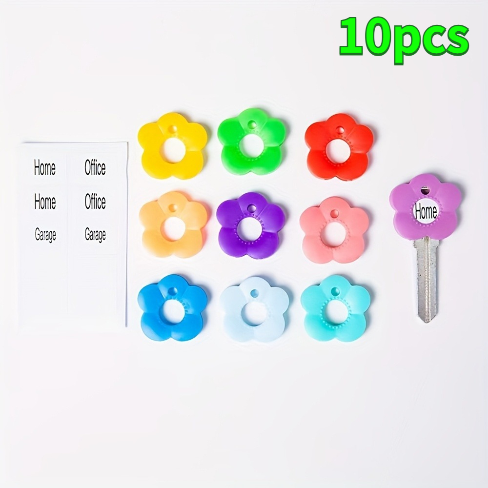 TEMU Random 10pcs Flower Key Fobs With Labeled Keycaps - Durable Color-coded Key Shells For Home/office Keys, Easy-to-install Key Organizer - Ideal