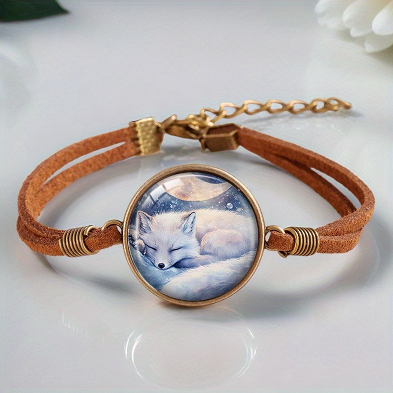 2pcs White and Red Fox Handmade Glass Cabochon Bracelets