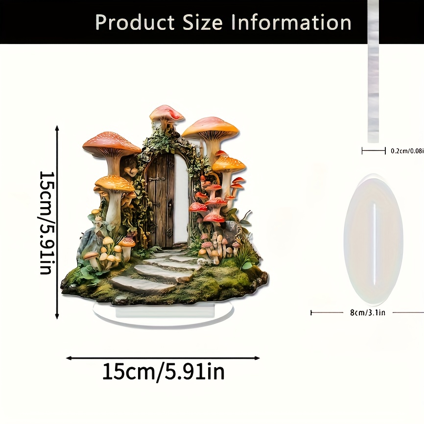 TEMU 2d Flat, Bohemian Acrylic Mushroom Fairy Door Decor - Forest Suitable For Christmas, Halloween, Easter Tabletop Decoration With Moss & Flowers,