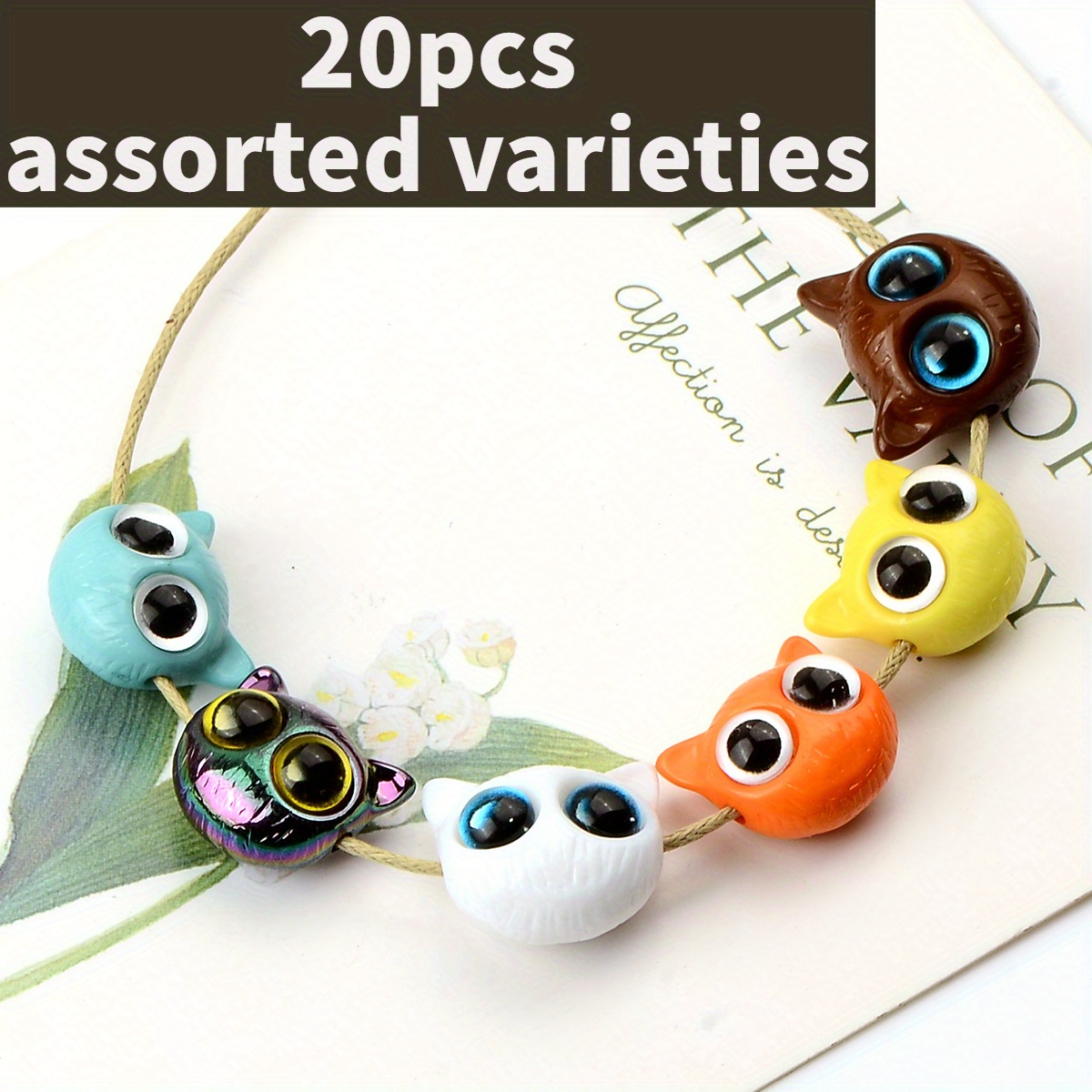 TEMU 20pcs Random Color Resin Big- Cat Head Beads For Jewelry Making - 16*18mm Acrylic Cartoon Beads & Bead Assortments, Diy Handmade Hairpin, Diy