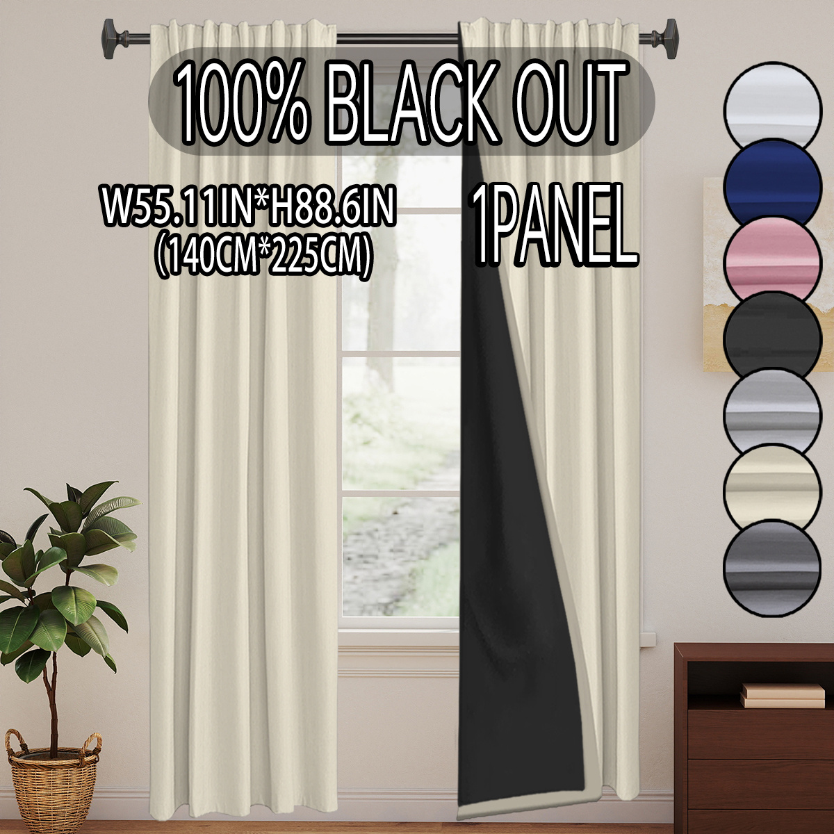 TEMU 1pc, Modern , 100% Blackout Sunscreen Insulating Curtain, Solid Color Polyester Material Lined, Darkening Indoor Space, Lightweight,