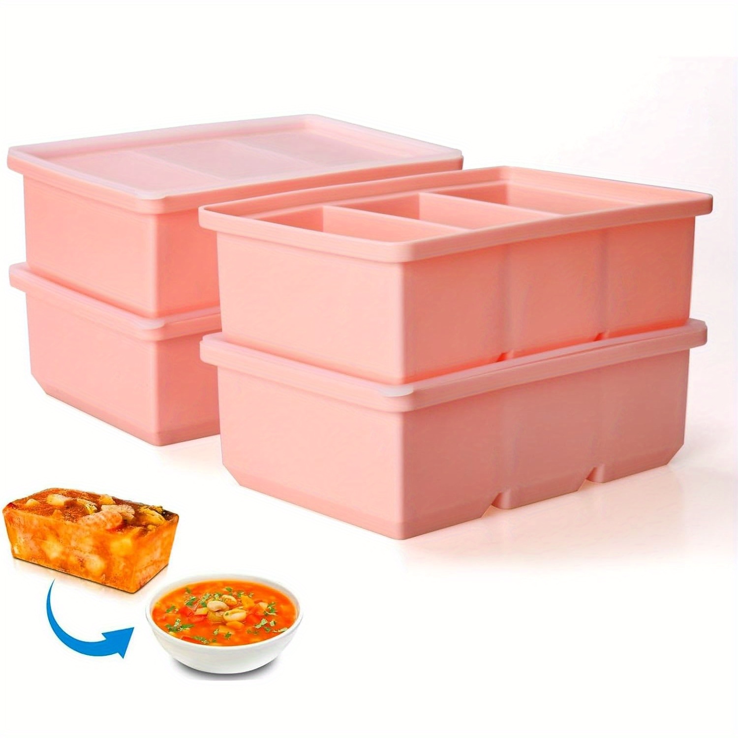 item picture 4pcs silicone freezer tray with lid 4pcs square food freezing container silicone freezer molds   perfect soups        