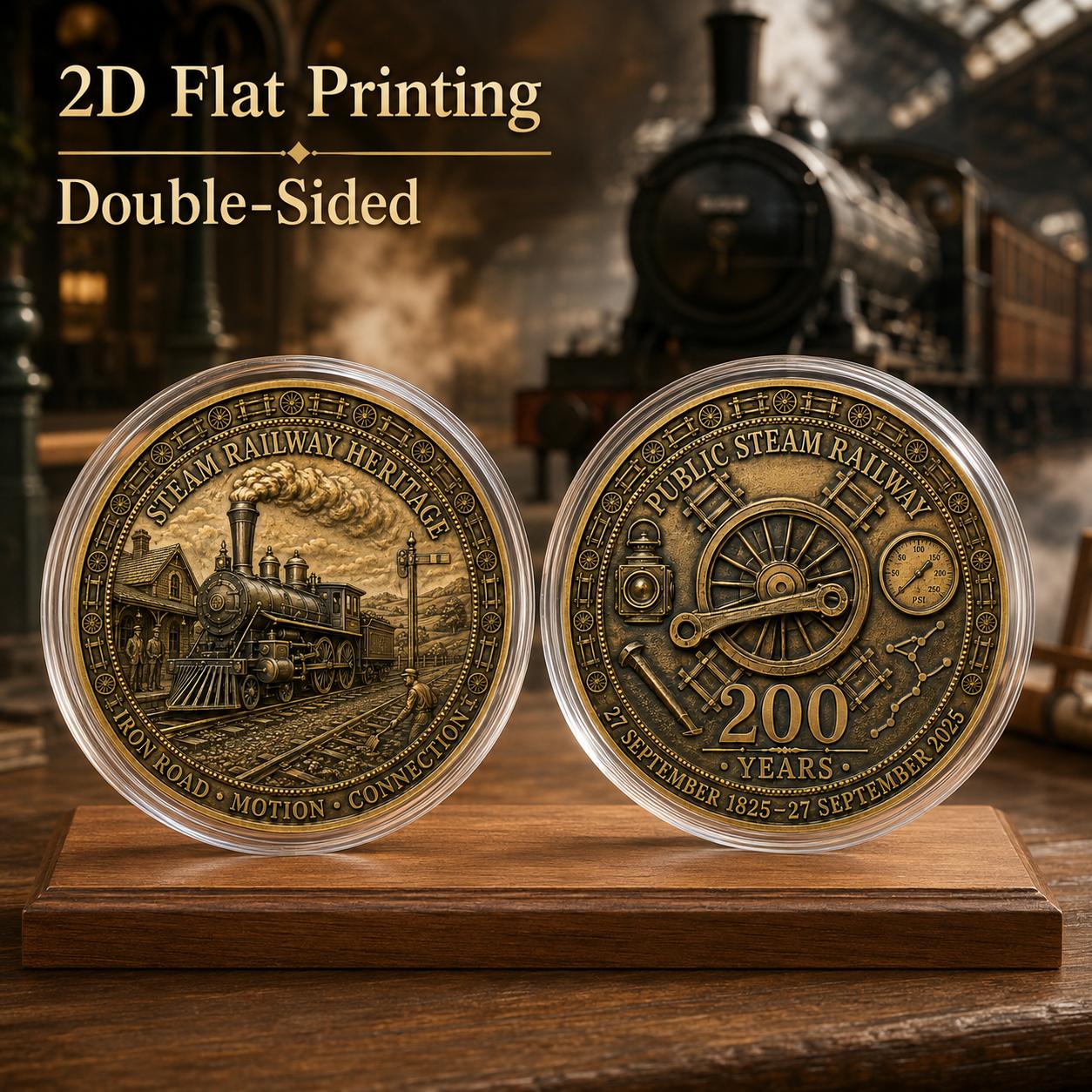 TEMU Reissue Commemorative , 1pc Vintage Collectible (4cm/1.57in), Double-sided Train Theme Decor, Acrylic Protective Case Included, Decor, Office