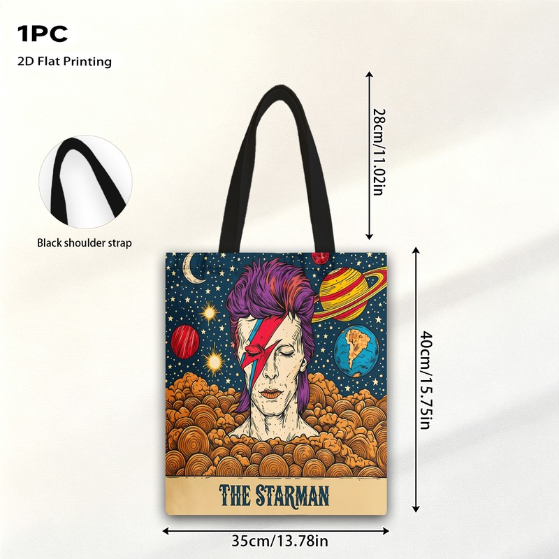 TEMU 1pc 2d Flat Bag, Lightning Art Printed Women's Handbag, Fashionable Double-sided Printed Women's Handbag, Shopping Women's Handbag, Ideal