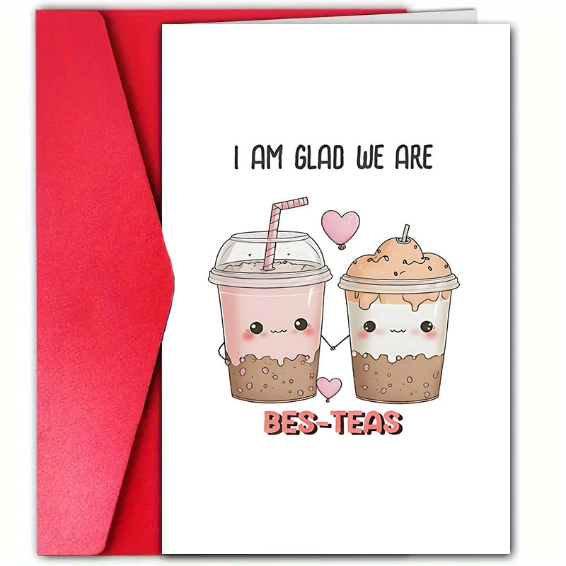 

1pc "bes-teas" Cartoon Greeting Card With - Ideal For Galentine's Day, Birthdays & - 12cm X 18cm, Friends &