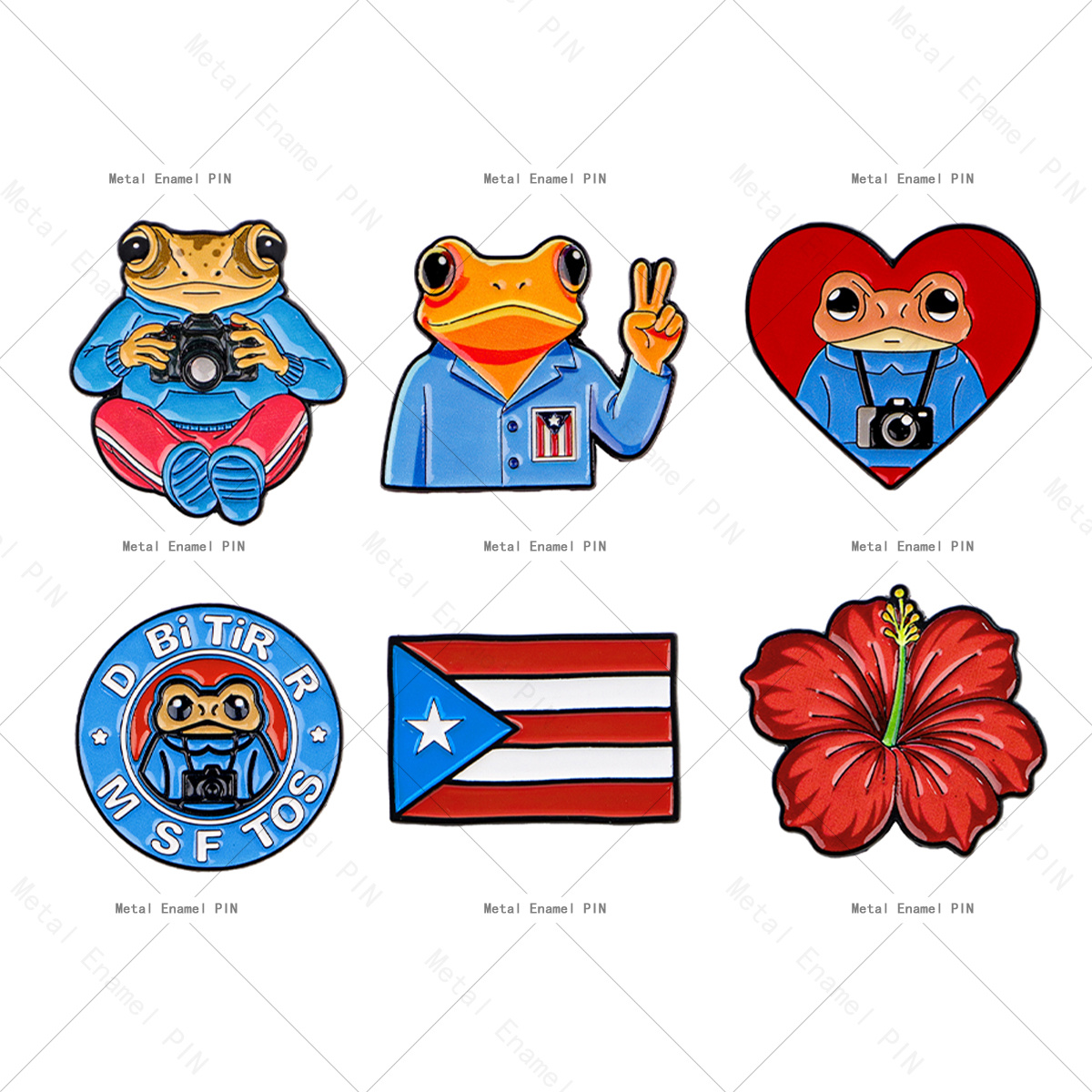 TEMU 6 piezas/juego de broches de esmalte con solapa de rana puertorriqueña y broches para mochilas, bolsos, mochila, decoración , para regalos,