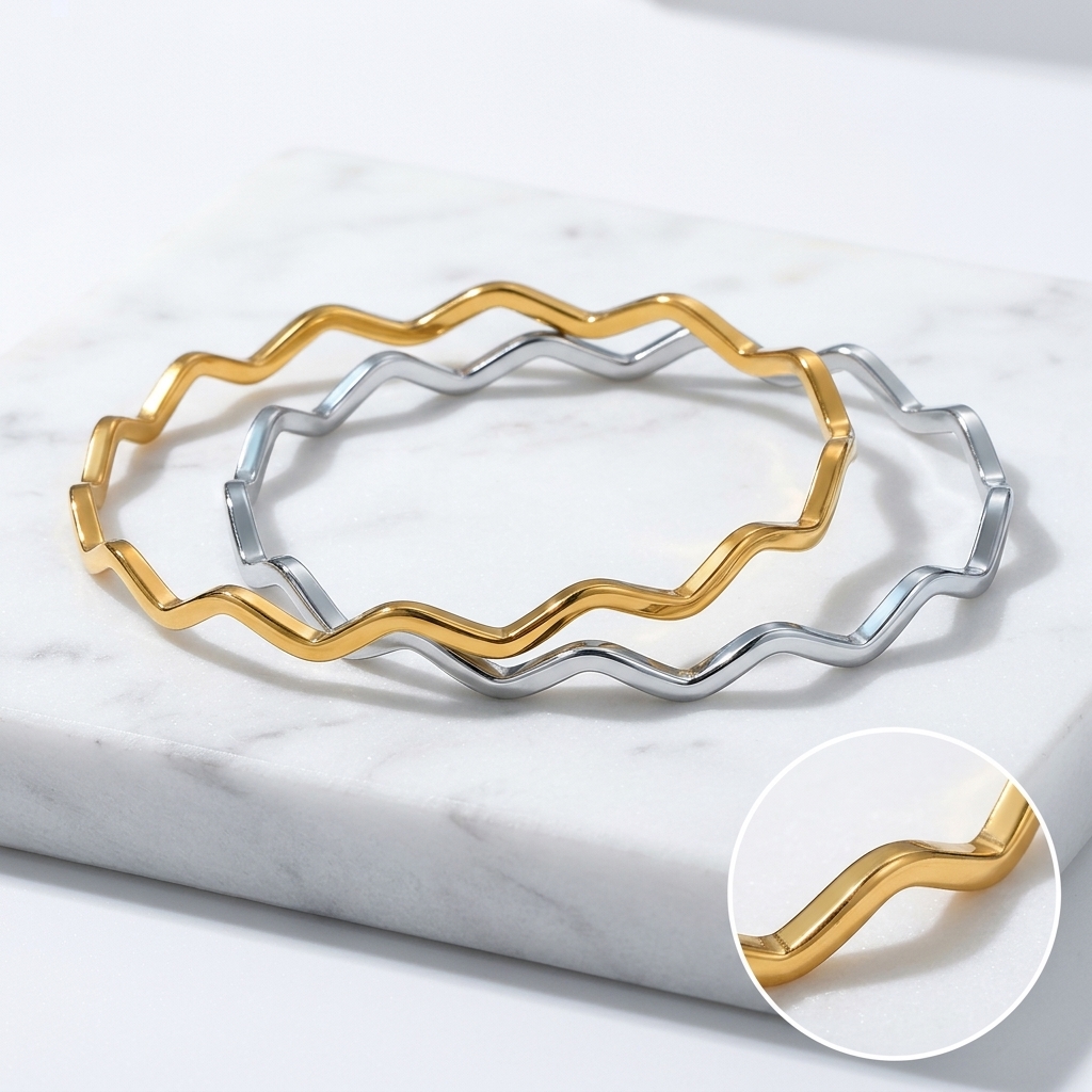 Women's 18K Plated Stainless Steel Geometric Bracelet Set