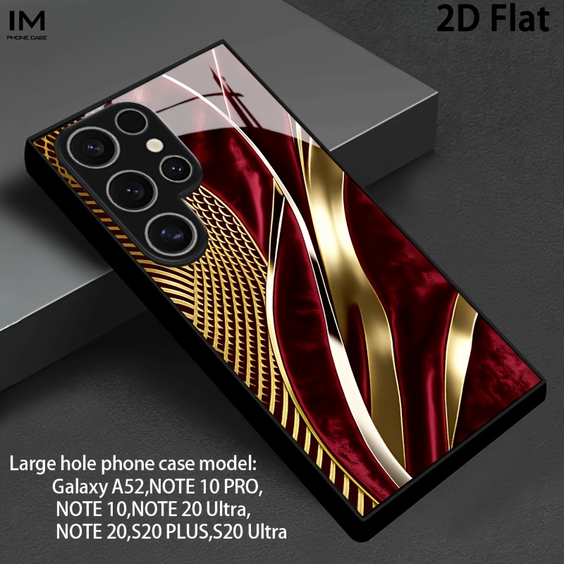 TEMU Coque de téléphone : Coque 2D imprimée avec texture velours rouge et doré en verre trempé pour for Samsung S26 Ultra/S25