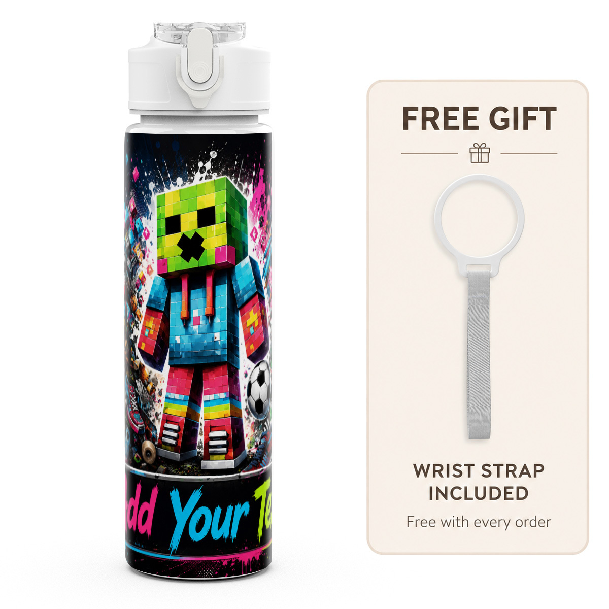 TEMU 1pc Personalized Pixel Soccer Plastic Water Bottle, Cute Printed Design Plastic Sports Bottle, Hinged Lid, Reusable, 25oz 750ml Lightweight Leak